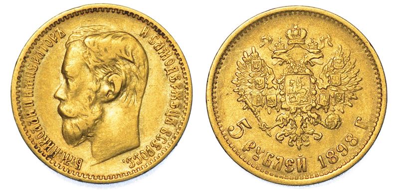 RUSSIA. NIKOLAJ II, 1894-1917. 5 Rubli 1898.  - Auction Numismatics - I - Cambi Casa d'Aste