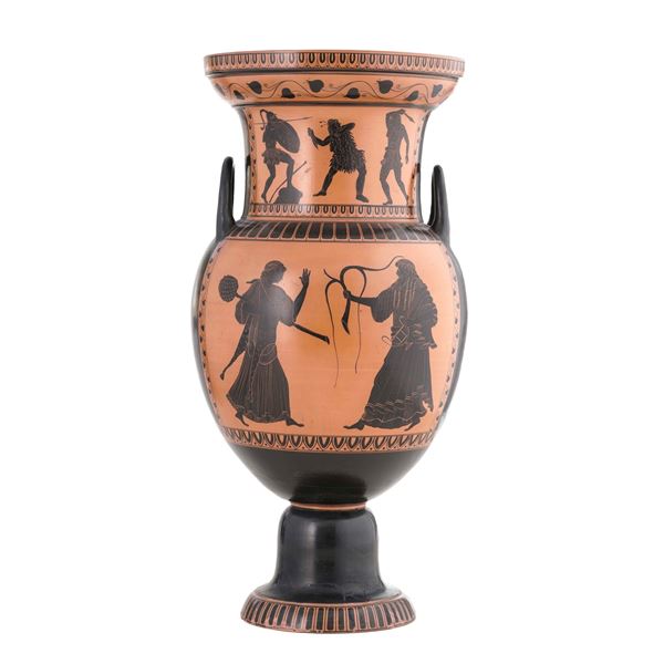Cratere biansato in stile classico in terracotta a figure nere. XX secolo