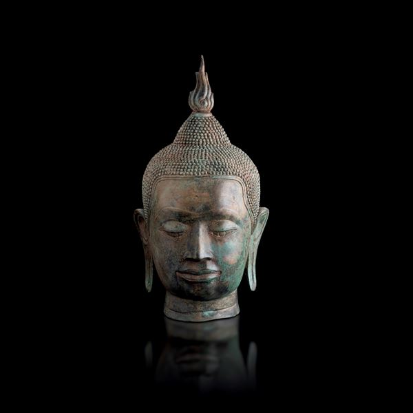 Testa di Buddha in bronzo, Thailandia, XIX secolo
