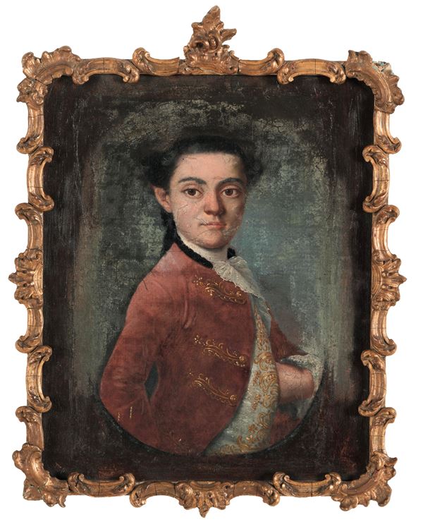 Scuola del XVIII secolo Ritratto di giovane gentiluomo con giubba rossa