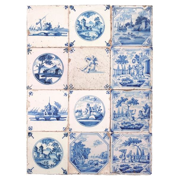 Dodici piastrelle. Delft, XVIII secolo.