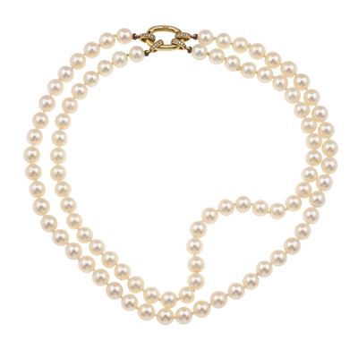 Pomellato, Collana con due fili di perle coltivate e diamanti in oro giallo 750