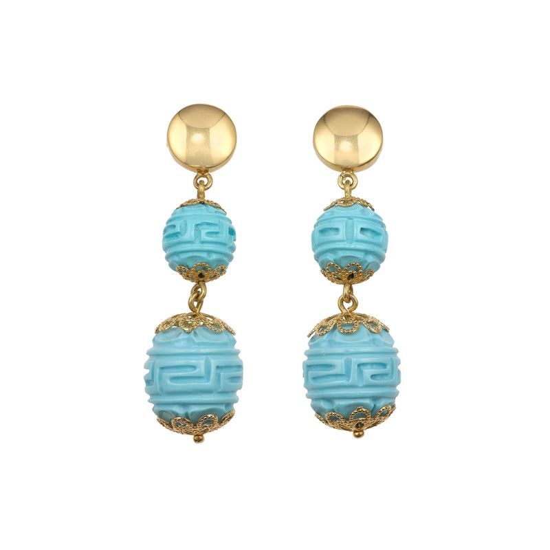 Pair of turquoise paste and gold earrings  - Auction Jewels - Cambi Casa d'Aste