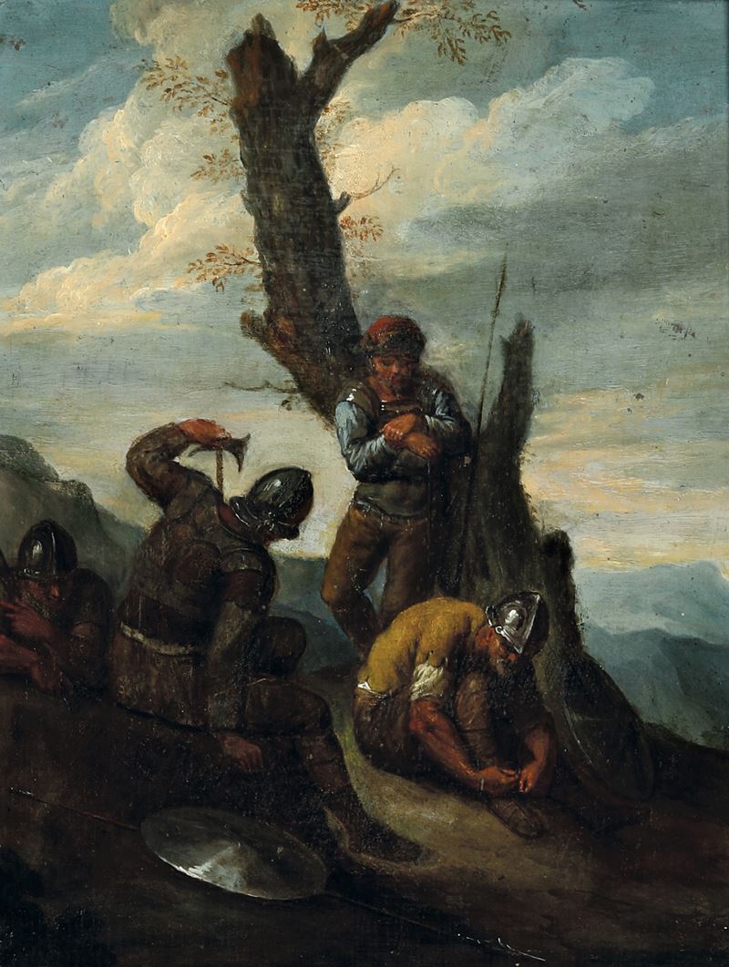 Andrea Locatelli : Paesaggio con pastori  - olio su tavoletta - Asta Dipinti Antichi - I - Cambi Casa d'Aste