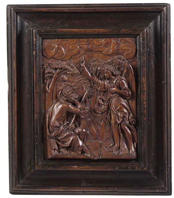 Bassorilievo in cornice con scena religiosa. Italia XVII-XVIII secolo