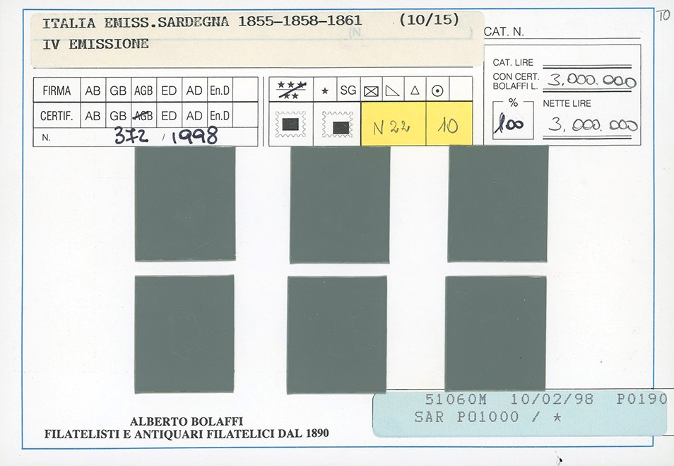 Sardegna 1861/63 - IV Emissione, Serie Completa nelle Tonalità Più Comuni (13e/18a)