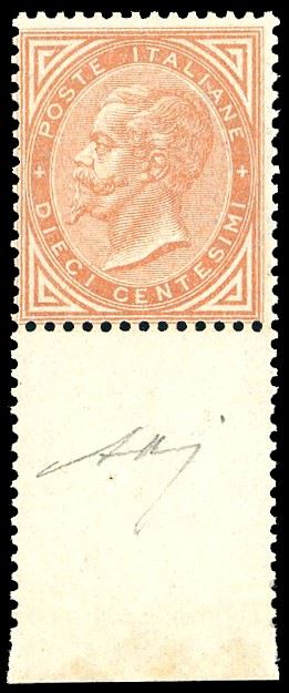 REGNO D'ITALIA 1863 - 10 cent. De La Rue, tiratura di Londra (L17)