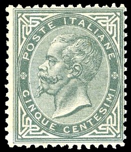 Regno d'Italia, 5 cent. De La Rue, tiratura di Londra (L16), 1863