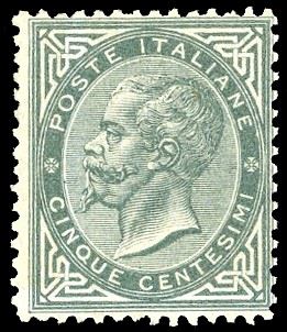 REGNO D'ITALIA 1863 - 5 cent. De La Rue, tiratura di Londra (L16)