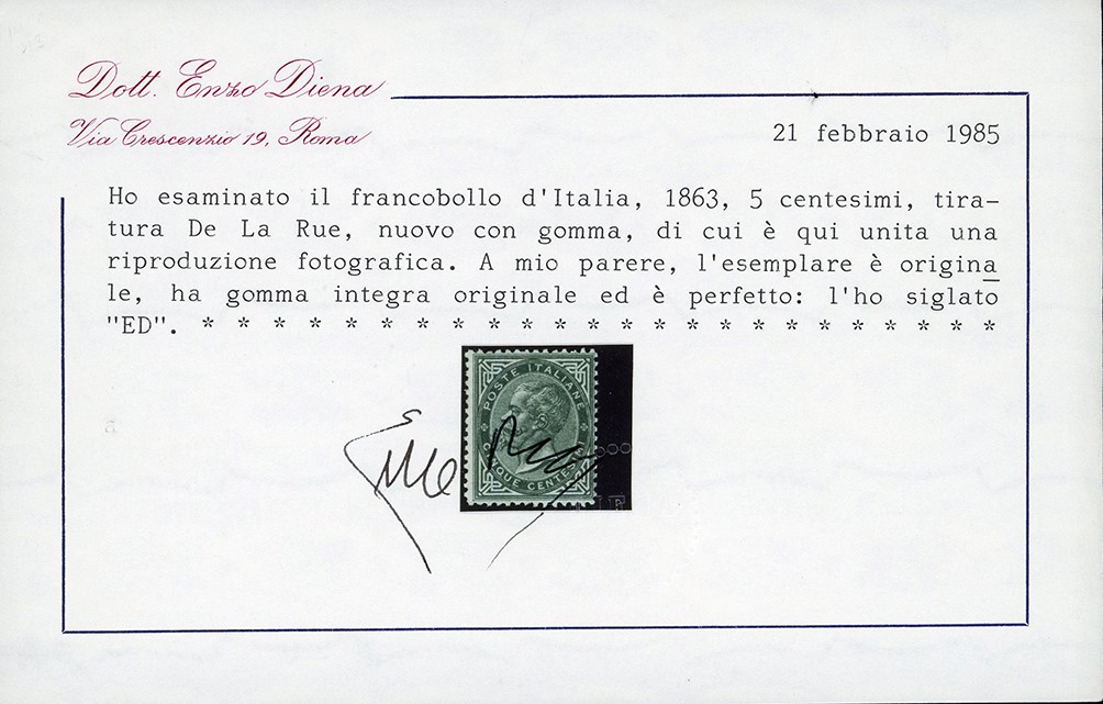 Regno d'Italia, 5 cent. De La Rue, tiratura di Londra (L16), 1863