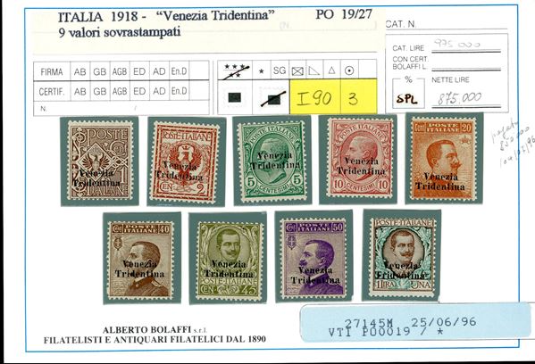 TERRE REDENTE 1918 - Venezia Tridentina, serie completa (19/27), Venezia Giulia, serie completa (19/29), Trento e Trieste, serie completa (1/11)