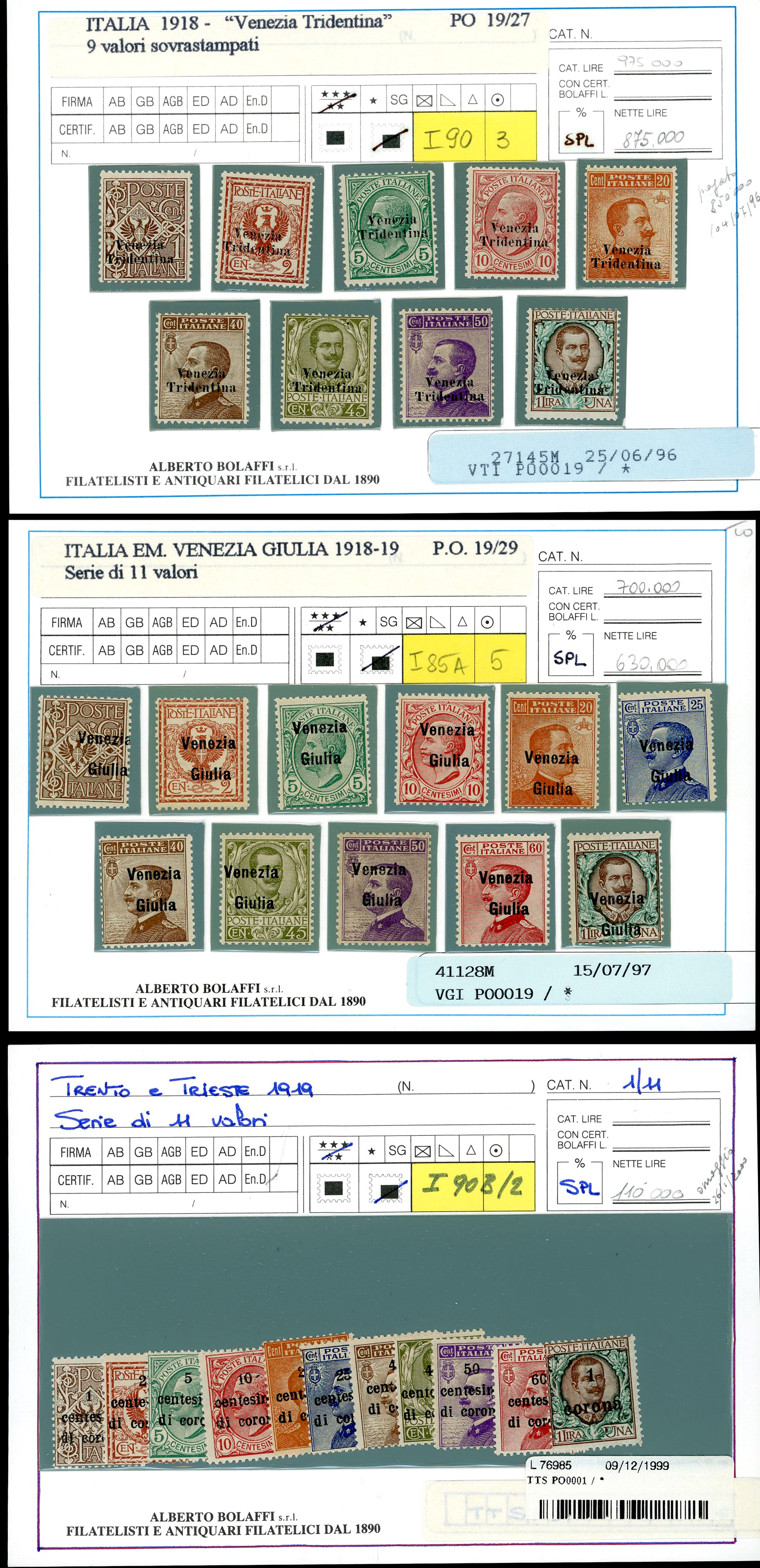 Terre Redente 1918 - Venezia Tridentina, Serie Completa (19/27), Venezia Giulia, Serie Completa (...