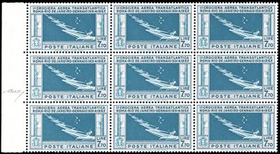 Regno D'italia - Posta Aerea 1930 - 7,70 Lire Crociera Balbo, Blocco di Nove Francobolli con L'es...