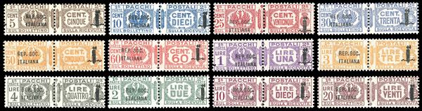 REP. SOCIALE ITALIANA - PACCHI POSTALI 1944 - Soprastampati, serie completi (36/47)