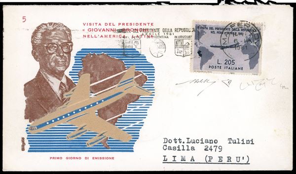 REPUBBLICA ITALIANA 1961 - 205 lire Gronchi rosa (921), ricoperto dall'analogo esemplare stampato in grigio violetto (921,920)