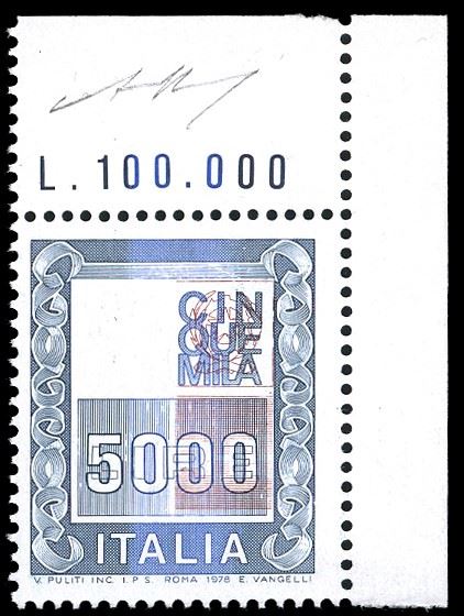 REPUBBLICA ITALIANA 1978 - 5.000 lire Alti Valori senza testa, francobollo naturale (Bolaffi 1542B punti 125)