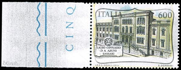 REPUBBLICA ITALIANA 1991 - 600 lire "Liceo grigio", francobollo naturale (Bolaffi 2086B € 2.800)