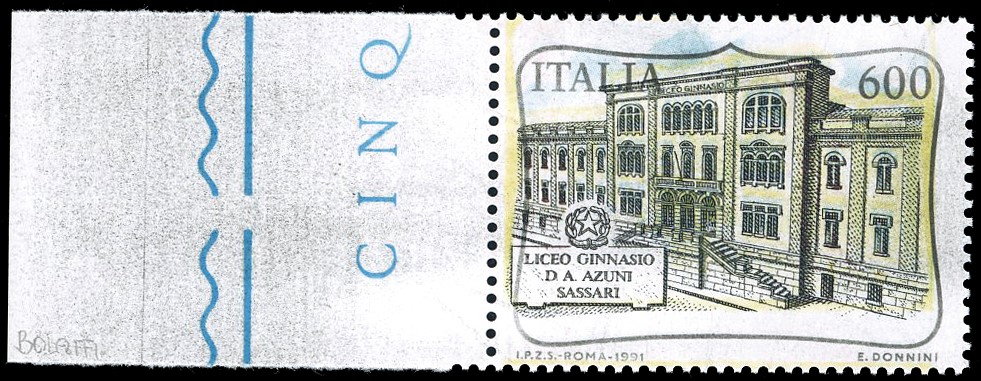 Repubblica Italiana 1991 - 600 Lire "liceo Grigio", Francobollo Naturale (bolaffi 2086b € 2.800)