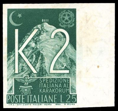 Repubblica Italiana 1955 - 25 Lire K2, Prova su Carta con Filigrana del Francobollo Non Emesso, F...