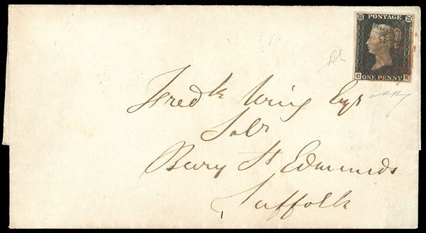GRAN BRETAGNA 1840 - 1 penny nero Penny Black, lettere "C-K" (1)