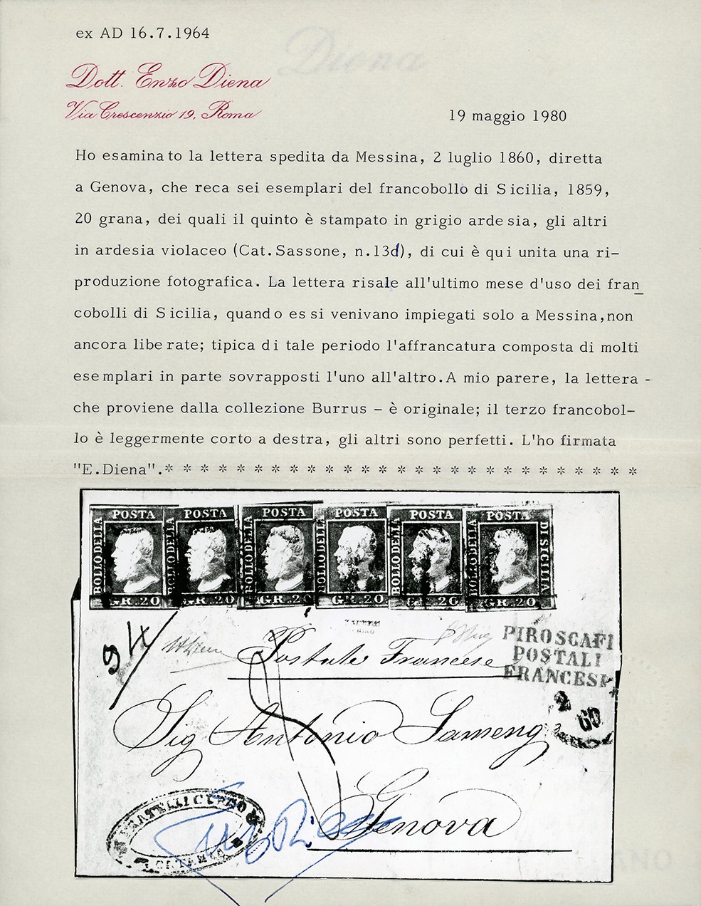 Sicilia - Assedio di Messina 1860 - 20 Grana, un Esemplare Grigio Ardesia e Cinque Ardesia Violac...