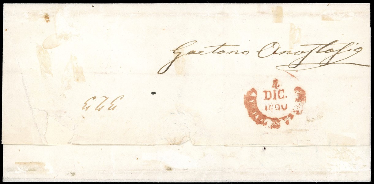 Francobollo, 20 grana rosa chiaro, Luogotenenza Farini, 1860, isolato su lettera da Cosenza a Nap...