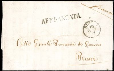 Romagne - Governo Provvisorio 1859 - Lettera Pagata in Contanti da Rimini 10/8/1859 a Russi