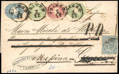 Regno D'italia 1864 - 3 Kr. Verde, Due Esemplari, uno dei Quali con Parte del Filetto di Inquadra...