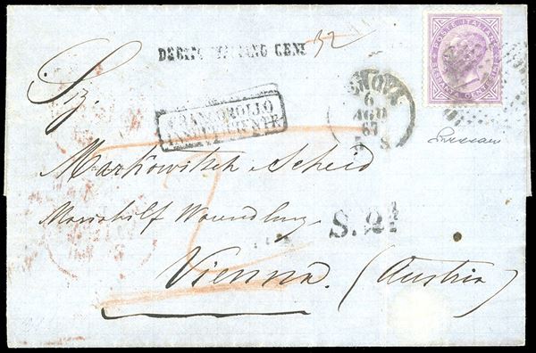 REGNO D'ITALIA 1867 - 60 cent. De La Rue, tiratura di Torino (T21),
