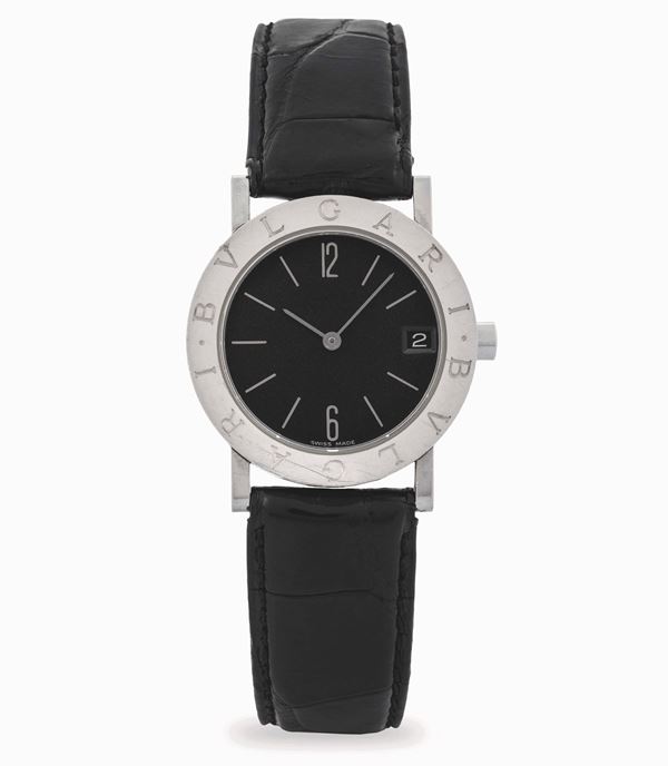 Bulgari in acciaio, quadrante nero con indici a specchio, circa 2000