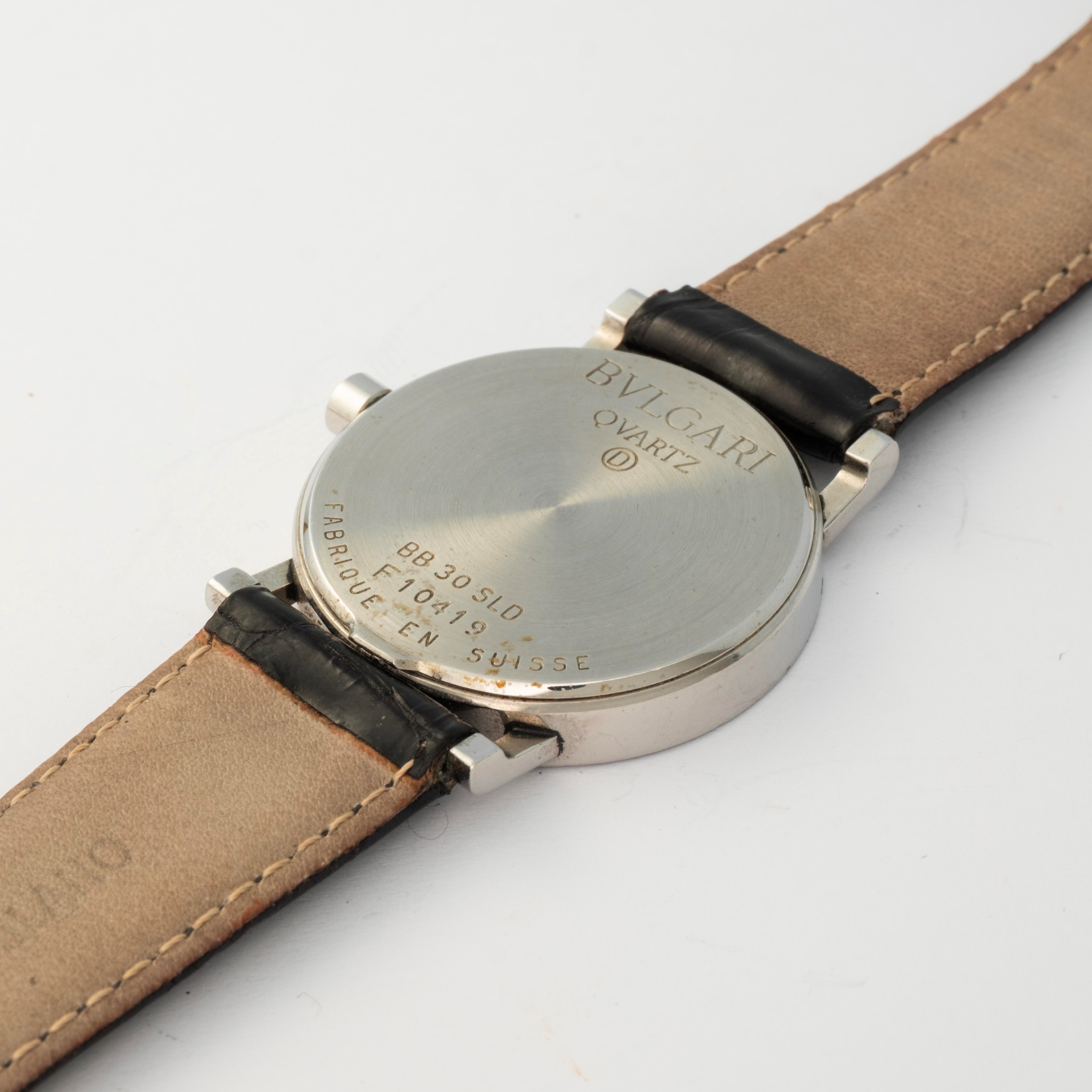 Bulgari - Orologio in acciaio con quadrante nero e indici a specchio, circa 2000