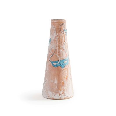 Vaso in terracotta di Vietri, decorazione a maschere di carnevale