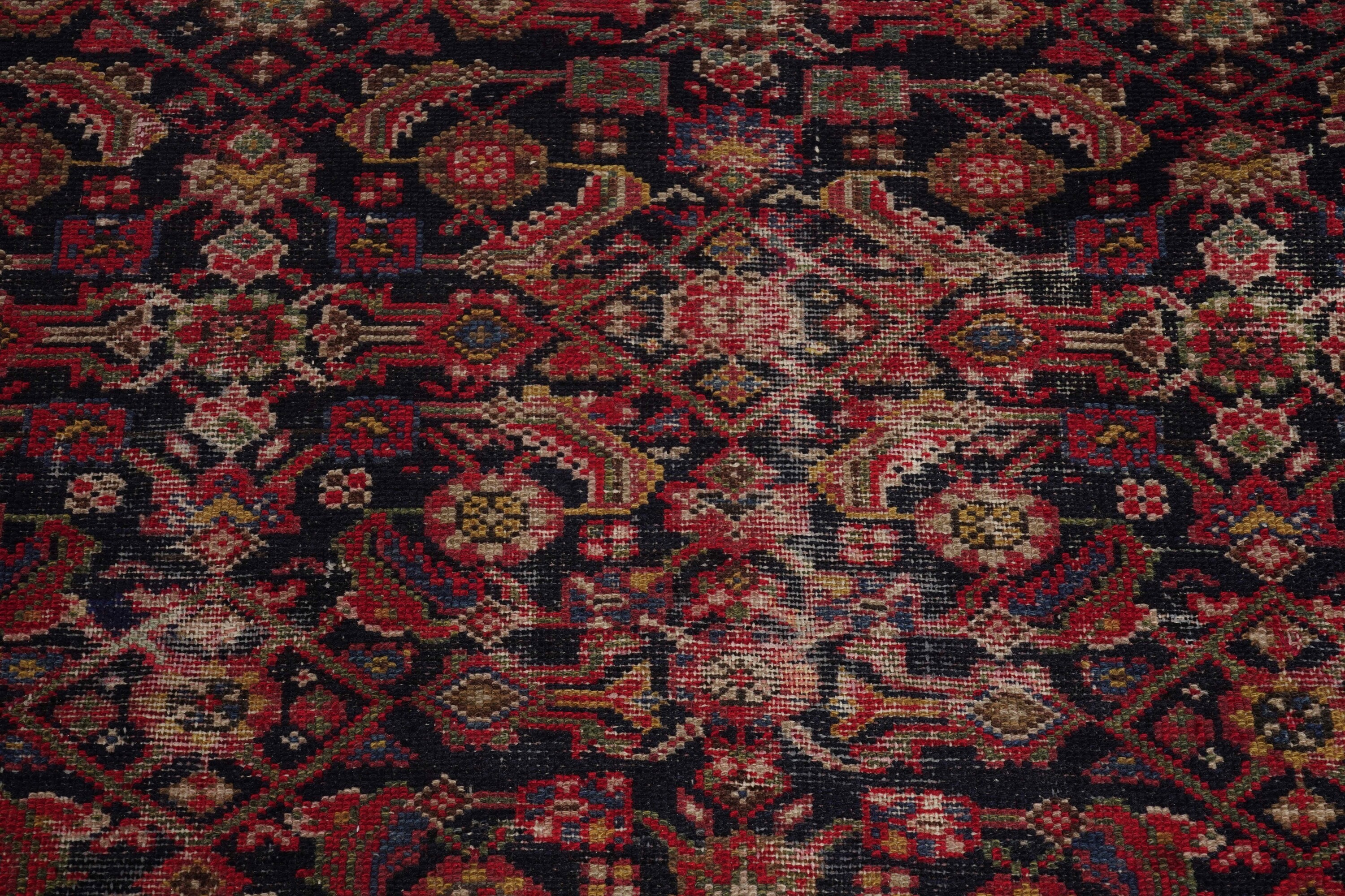 Passatoia Malayer, campo blu scuro con decoro Harsang, Persia, inizio XX secolo
