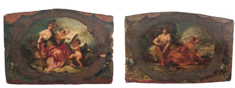 Giulio Carpioni : Allegorie della Prudenza e della Temperanza  - olio su tavola - Asta Dipinti Antichi - I - Cambi Casa d'Aste