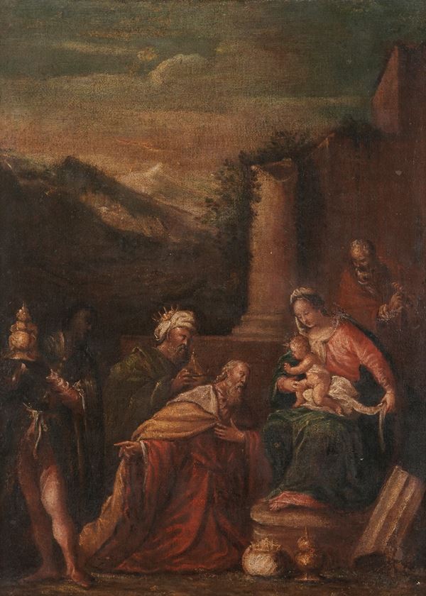 Scuola del XVII secolo Adorazione dei Magi