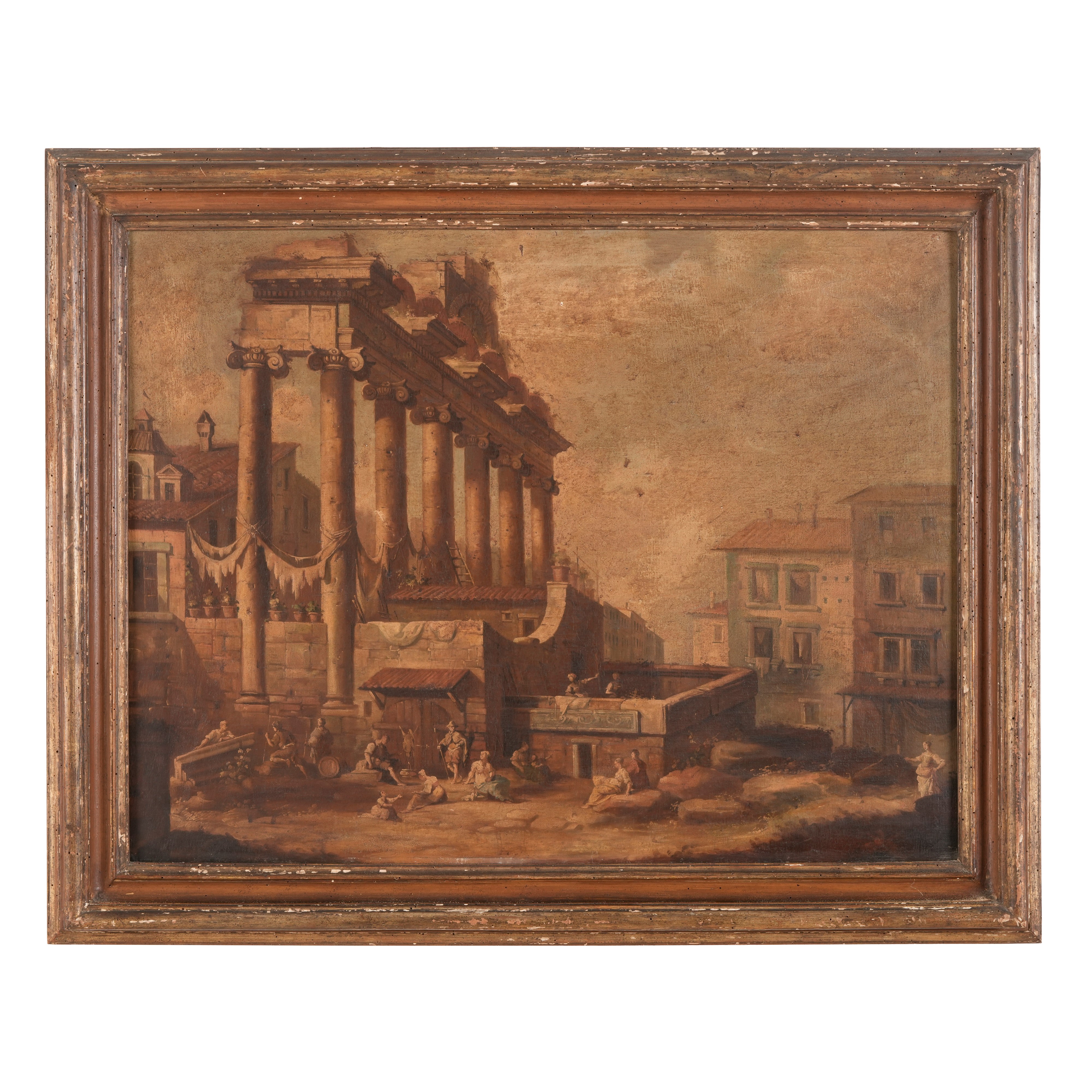 Scuola del XVIII secolo Veduta con architetture classiche e figure