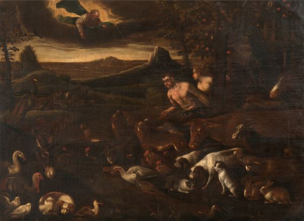 Scuola del XVII secolo Adamo ed Eva nell'Eden