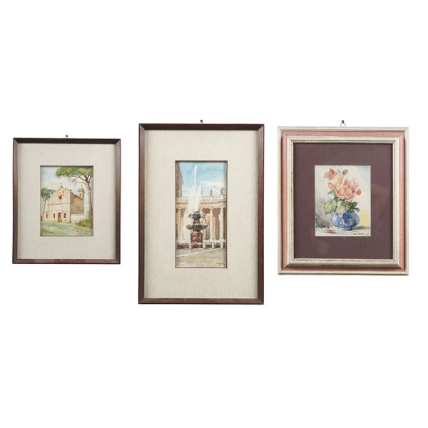 Lotto di tre acquerelli con soggetti diversi