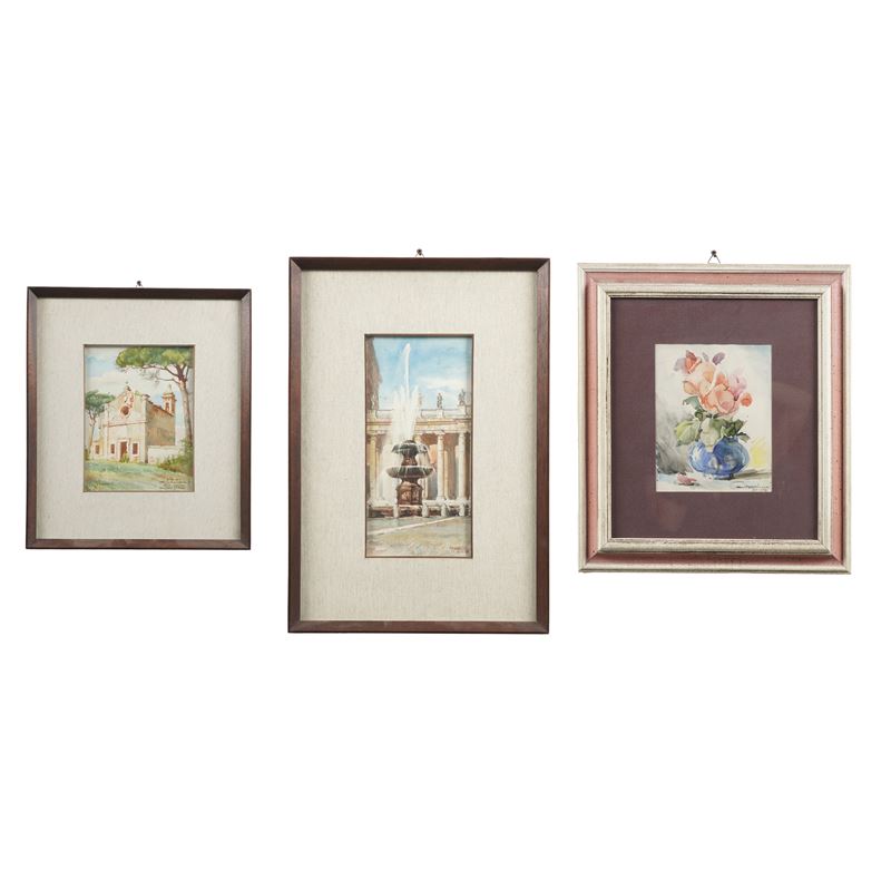 Angelo Marinucci : Lotto di tre acquerelli con soggetti diversi  - Asta Dipinti del XIX-XX Secolo - Cambi Casa d'Aste