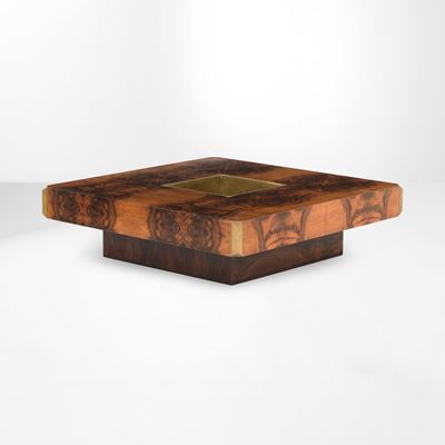 Tavolo basso mod. Alveo, radica e ottone, Italia, circa 1970
