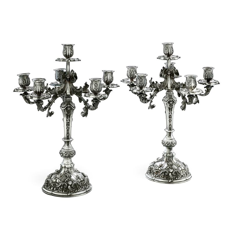Argenteria artistica milanese del XX-XXI secolo. Argentiere Mazzucato Coppia di candelabri a sei fiamme  - Auction Collectors' Silvers | 20th Century - II - Cambi Casa d'Aste