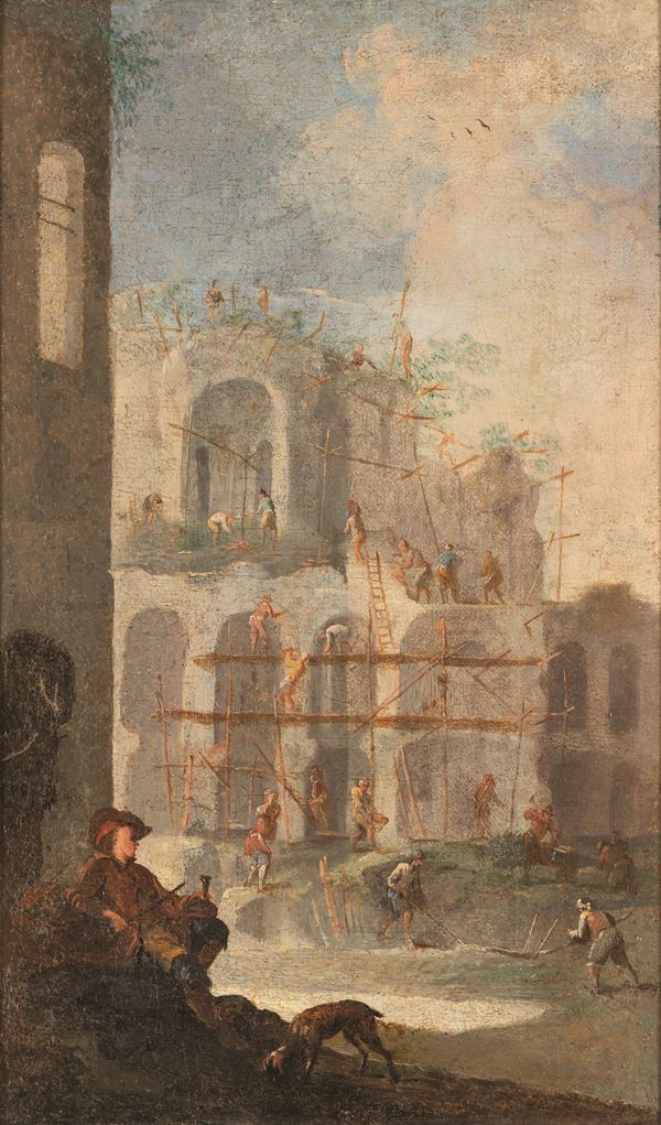 Scuola del XVIII secolo Lavori di restauro presso il Colosseo (?)