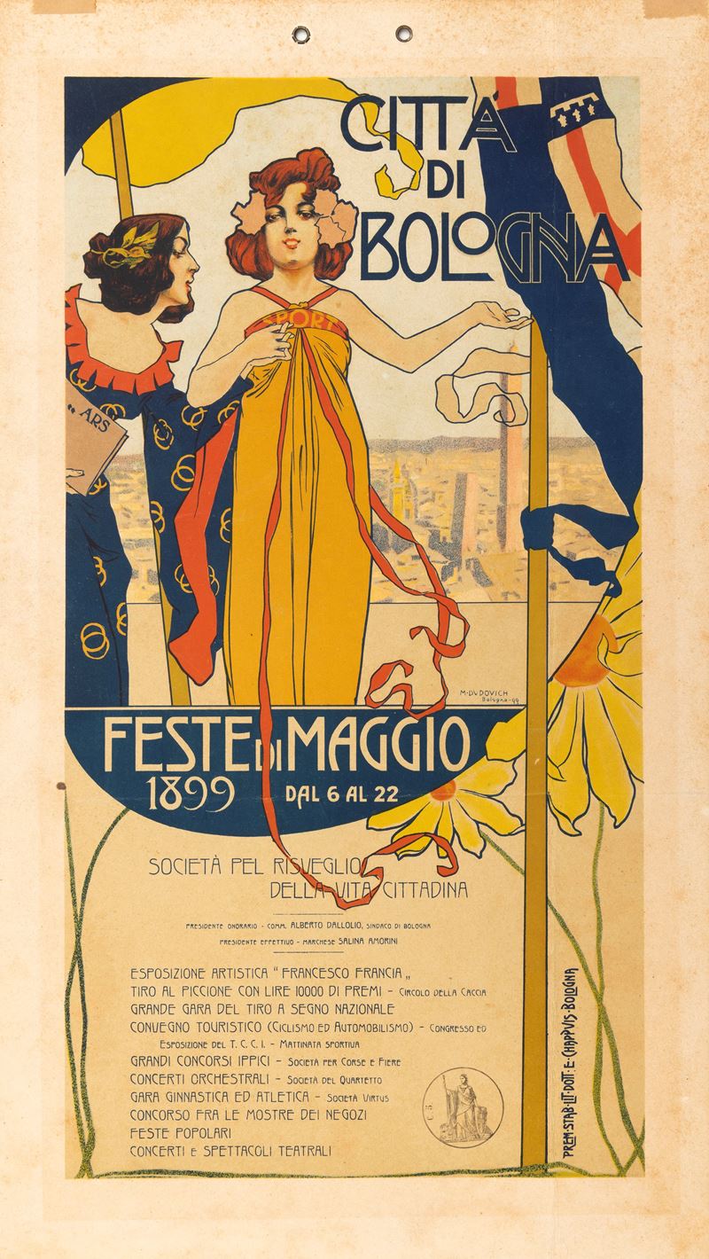 Marcello Dudovich : Città di Bologna - Feste di Maggio  - Asta Manifesti e Collectibles - Cambi Casa d'Aste