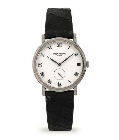 Calatrava Ref 3919G-001, orologio in oro bianco 18k con quadrante bianco e numeri romani
