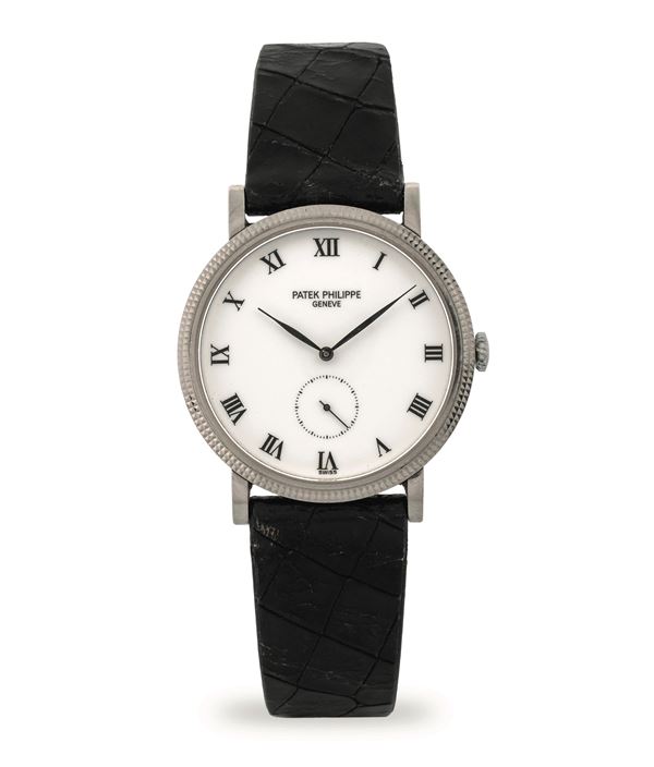 Patek Philippe - Calatrava ref 3919 in 18k white gold, white dial with Roman numerals and Clos de Paris bezel, with original box, circa 1990