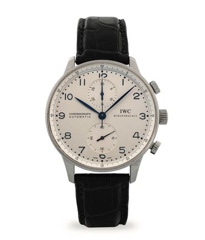 Portugieser Chronograph ref IW371446, acciaio, quadrante argenté, circa 2010