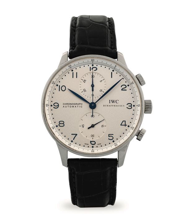 Portugieser Chronograph ref IW371446 in acciaio, quadrante argenté, con scatola, circa 2010