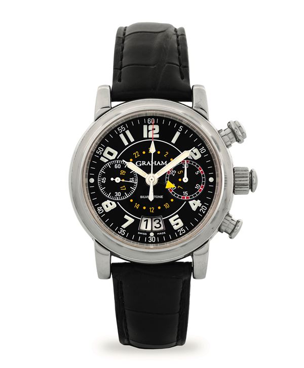 Silverstone Chrono ref 2551 in acciaio, quadrante nero, circa 2000, con scatola e garanzia
