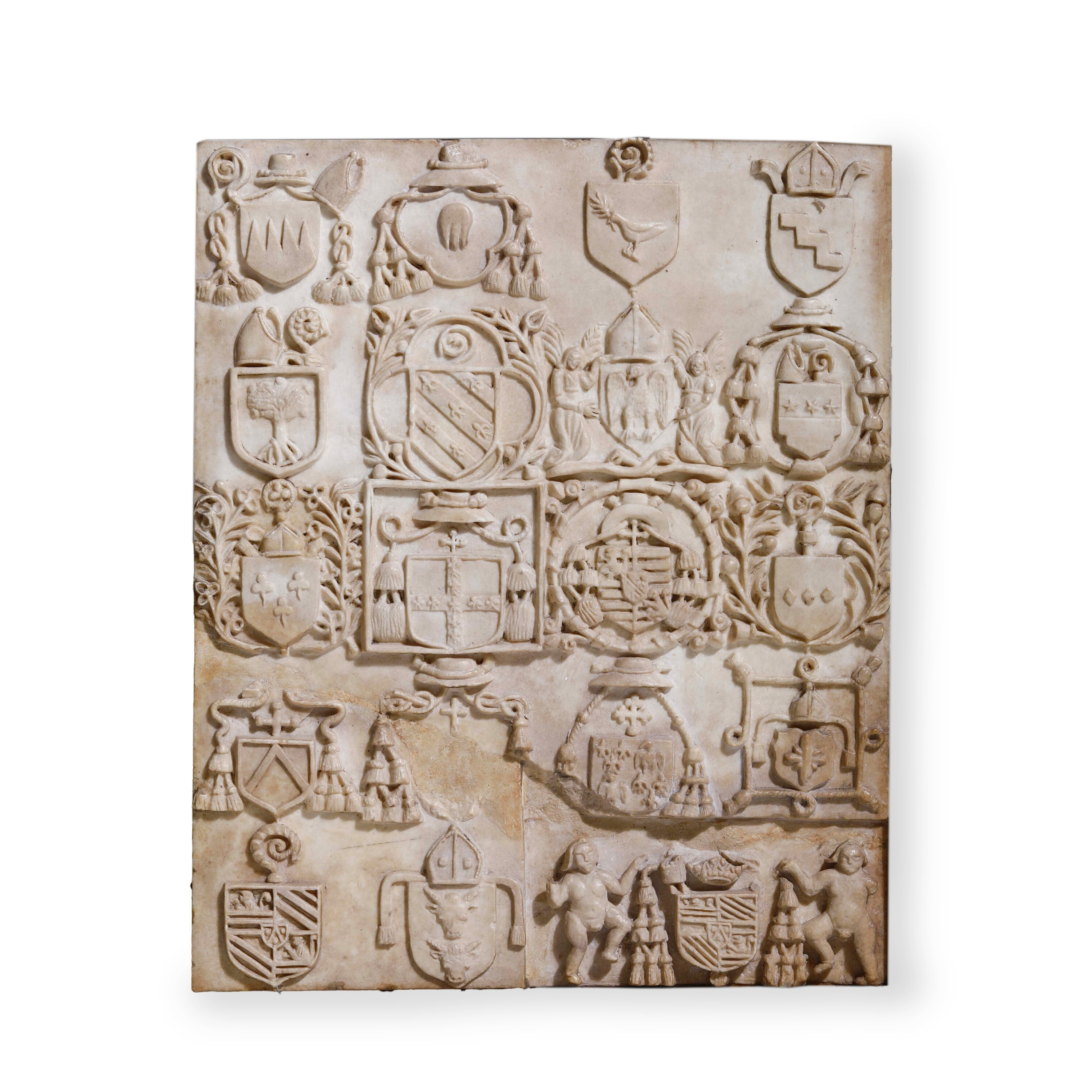 Bassorilievo con armi araldiche vescovili, Marmo, Italia o Spagna, XVI-XVII secolo
