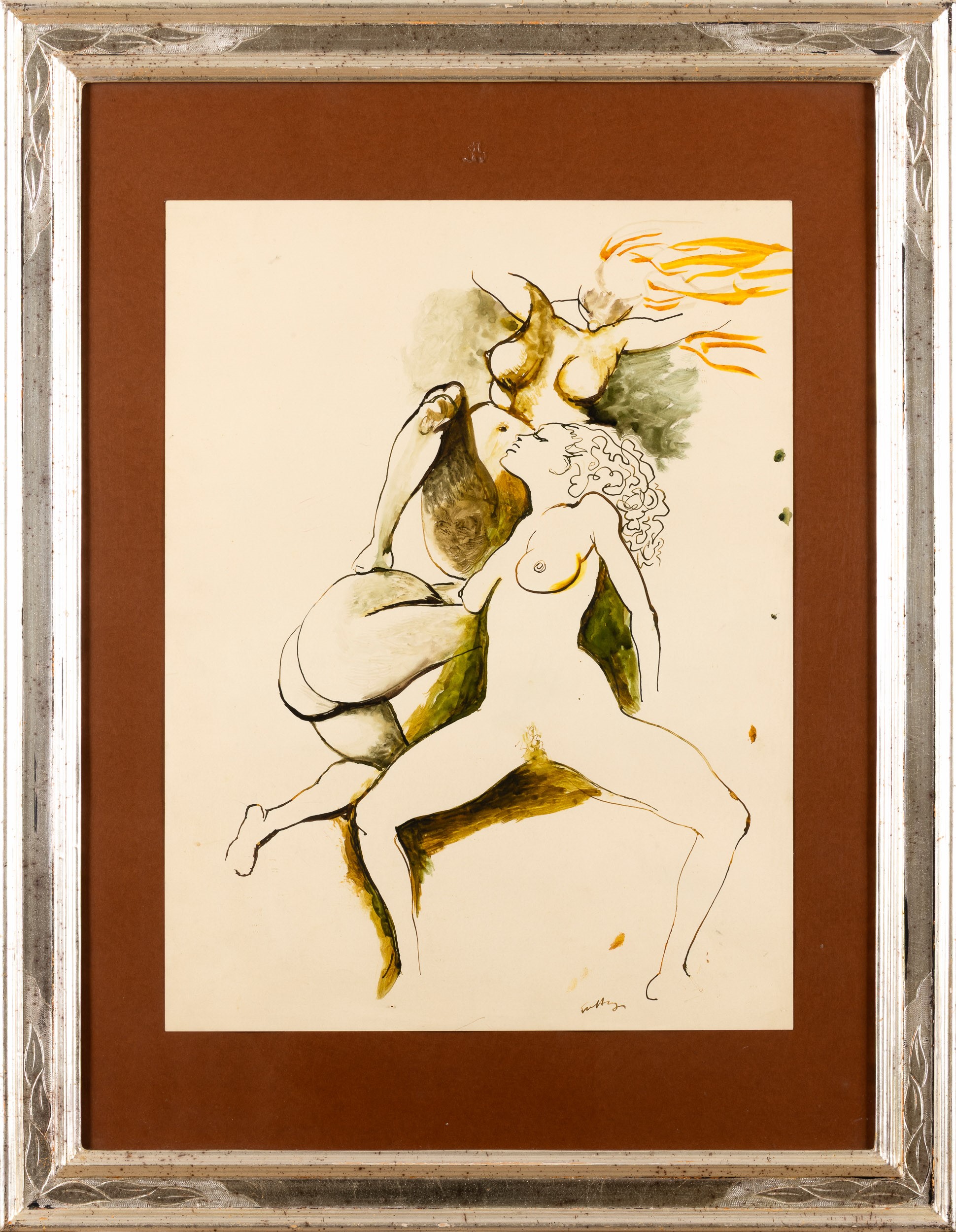 Renato Guttuso - Nudi - Acquarello e inchiostro su cartoncino